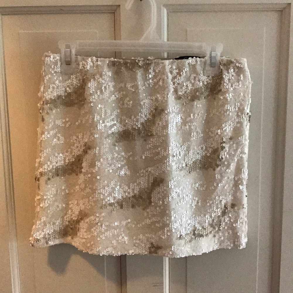 Aqua White/Tan Sequin Mini Skirt Small